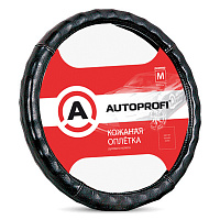 Оплетка на руль кожа черная AUTOPROFI AP-765 BK (M)