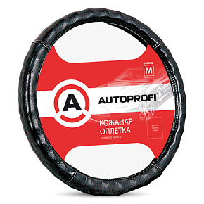 Оплетка на руль кожа черная AUTOPROFI AP-765 BK (M)