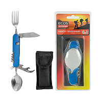 Набор походный 6 в 1 (нож+открывалка+ложка+вилка+консервн. нож+штопор) ECOS TS-034