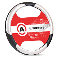 Оплетка на руль натур. кожа AUTOPROFI Luxury AP-1010BK/SILVER (M) черн./серебро