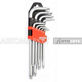 Набор ключей TORX Г-образных 9пр. T10, T15, T20, T25, T27, T30, T40, T45, T50 YATO YT-0511