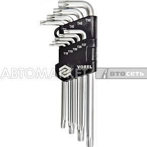 Набор ключей TORX-SECURY Г-образных 9 предметов CrV T10-T50 VOREL 56478